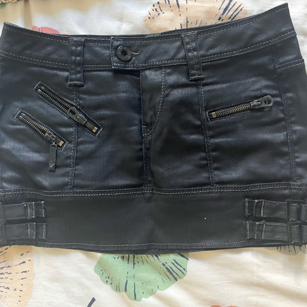 Guess black jeans mini skirt xs